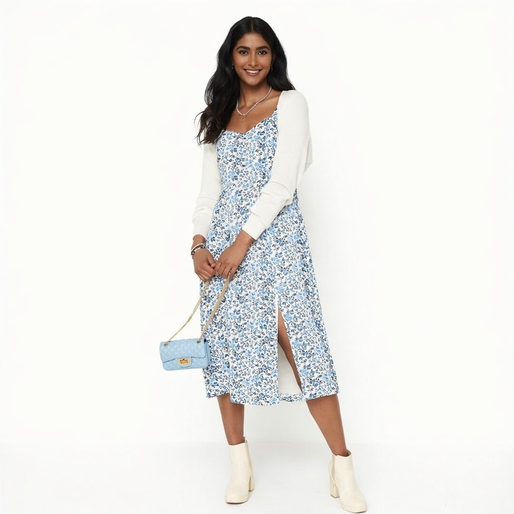 Francesca's Collections Blue Floral Midi Dress